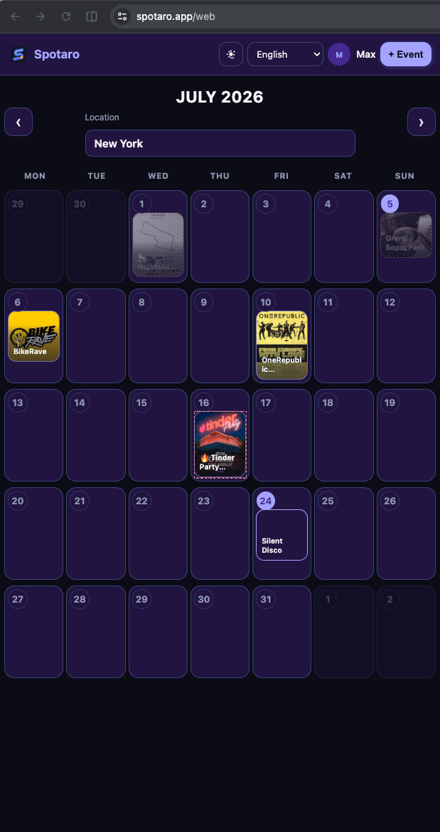 Spotaro Events calendar
